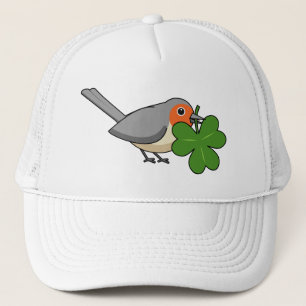 Cute Robin with Shamrock Clover Cartoon Trucker Hat