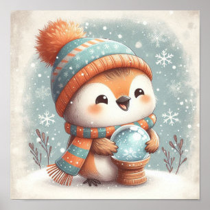 Cute Robin With Snowglobe Kids Room Wall Art