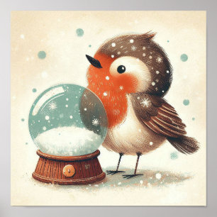 Cute Robin With Snowglobe Kids Room Wall Art