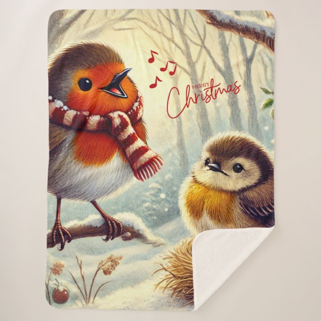 Cute Robins, Frozen Christmas  Sherpa Blanket (Front)