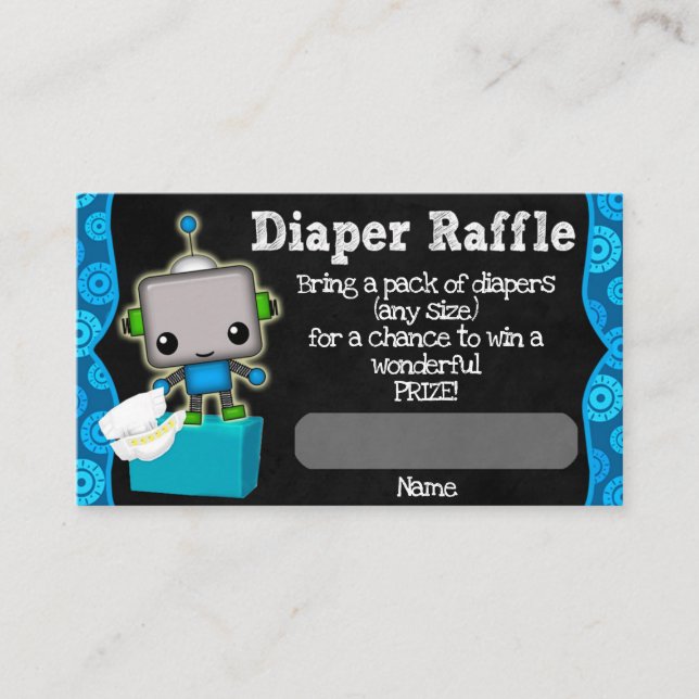 Cute Robot Baby Shower Diaper Raffle Tickets #072B Enclosure Card (Front)