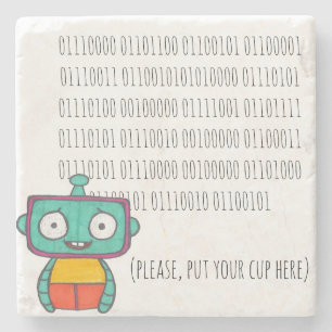 Cute Robot Binary Stone Coaster