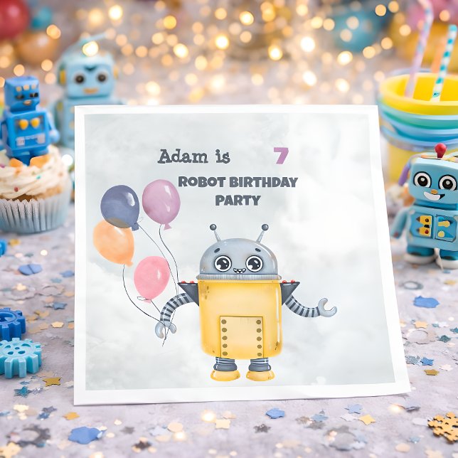 Cute Robot Birthday Party kids Napkin (Creator Uploaded)
