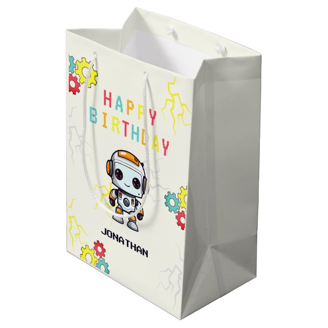 Cute Robot Boy Birthday Gift Bag (Back Angled)