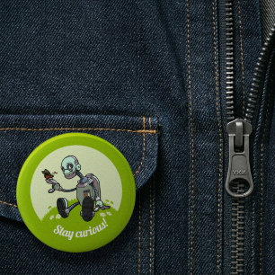 Cute Robot & Butterfly Stay Curious! Cartoon 6 Cm Round Badge