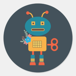 Cute robot children's design classic round sticker