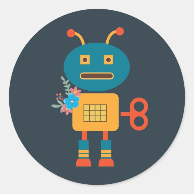 Cute robot children's design classic round sticker (Front)