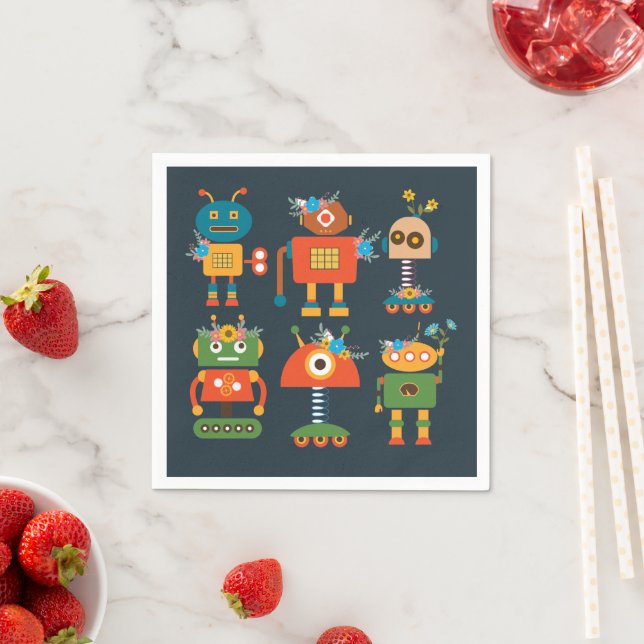 Cute robot children's design napkin (Insitu)