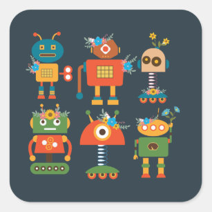 Cute robot children's design square sticker