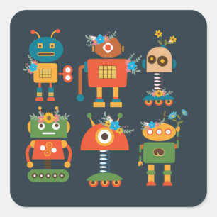 Cute robot children's design square sticker