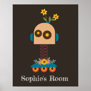 Cute robot children's girl room design poster