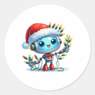 Cute Robot Christmas Birthday Round Sticker