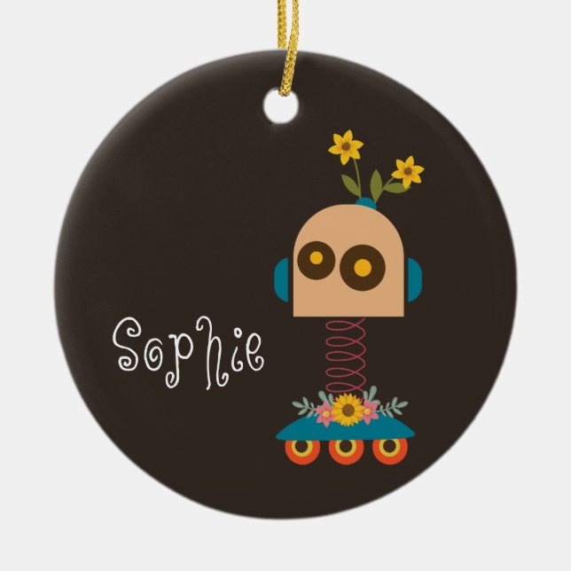 Cute robot Christmas Ceramic Ornament (Front)