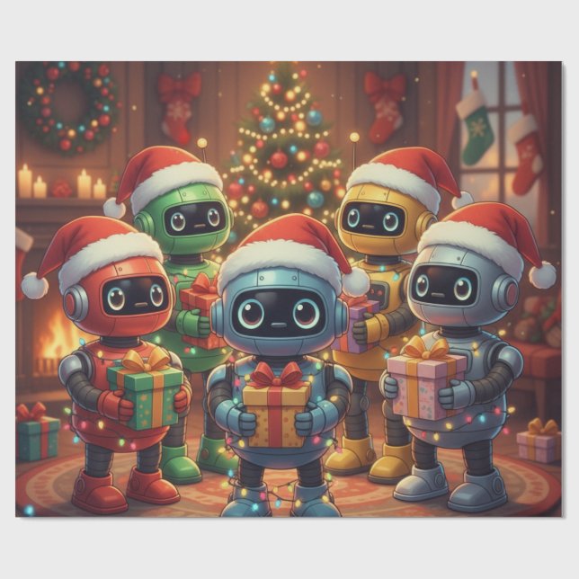 Cute Robot Christmas Holiday  Wrapping Paper (Flat)