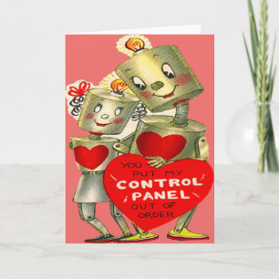 Cute Robot Couple Light Heart Valentine Holiday Card