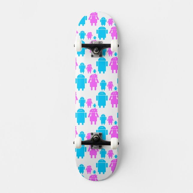 Cute robot familly pattern skateboard (Front)