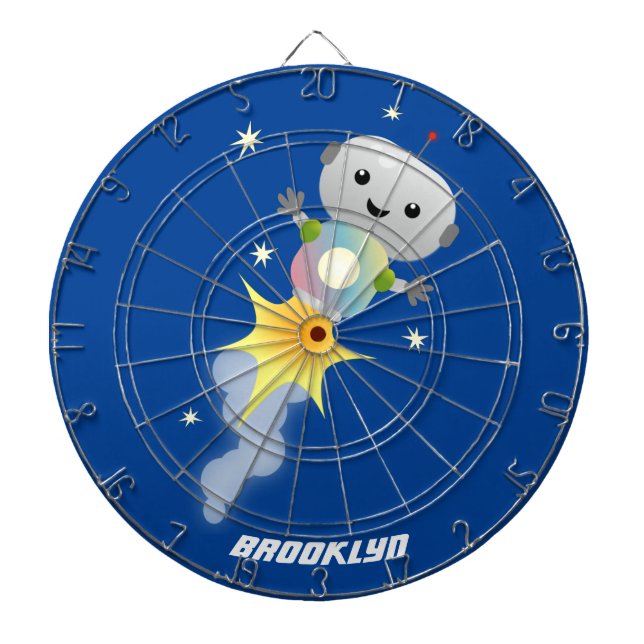 Cute robot flying in space cartoon illustration dartboard (Front)