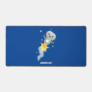 Cute robot flying in space cartoon illustration desk mat