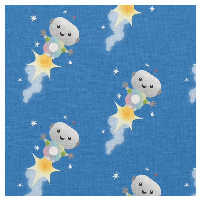 Cute robot flying in space cartoon illustration fabric (Close Up)