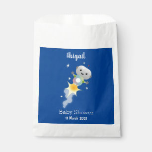 Cute robot flying in space cartoon illustration favour bag