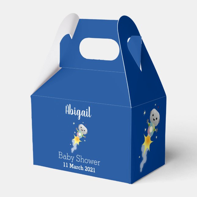 Cute robot flying in space cartoon illustration favour box (Front Side)