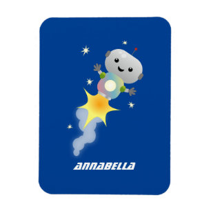 Cute robot flying in space cartoon illustration magnet