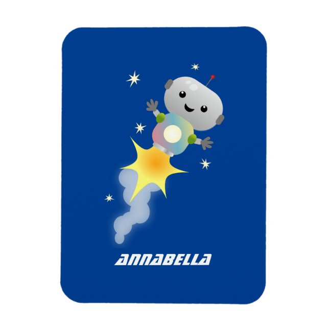 Cute robot flying in space cartoon illustration magnet (Vertical)