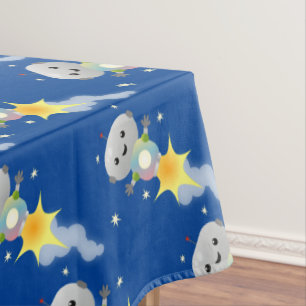 Cute robot flying in space cartoon illustration tablecloth