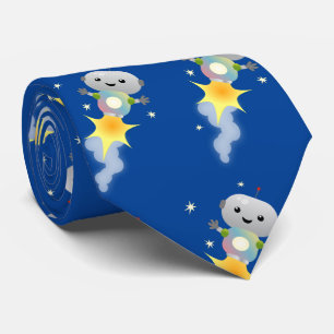 Cute robot flying in space cartoon illustration tie