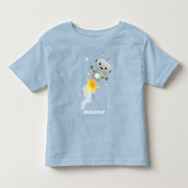 Cute robot flying in space cartoon illustration toddler T-Shirt (Front)