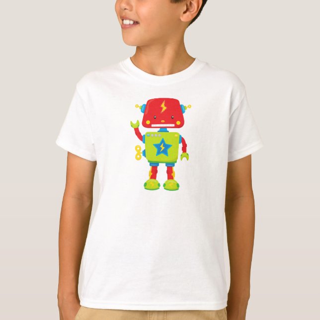 Cute Robot, Funny Robot, Colourful Robot, Robotics T-Shirt (Front)