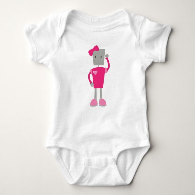 Cute Robot, Funny Robot, Girl Robot, Pink Robot Baby Bodysuit (Front)
