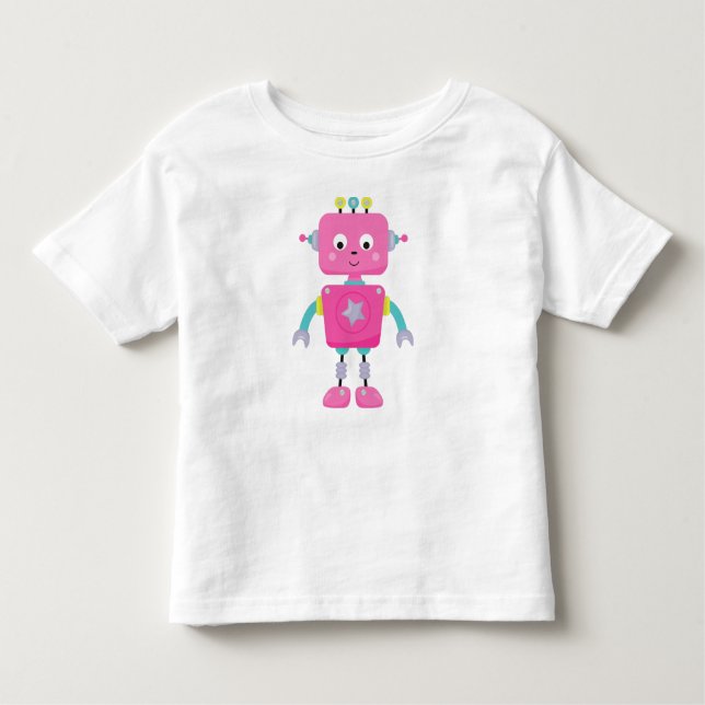 Cute Robot, Funny Robot, Silly Robot, Pink Robot Toddler T-Shirt (Front)