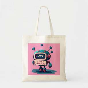 Cute Robot Hello +CTRL Hearts Tech Style Tote Bag