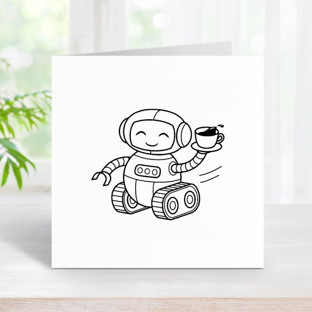 Cute Robot Holding Coffee Rubber Stamp (Creator Uploaded)