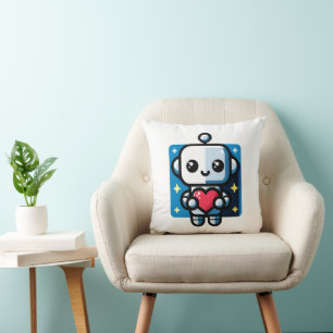 Cute Robot Holding Heart - Adorable Love & Tech Cushion