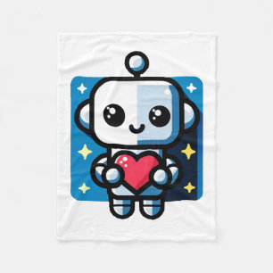 Cute Robot Holding Heart - Adorable Love & Tech Fleece Blanket
