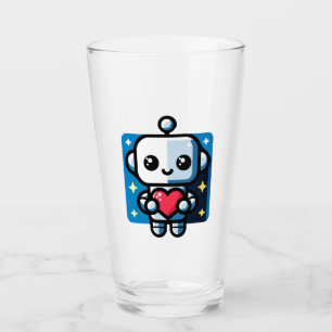 Cute Robot Holding Heart - Adorable Love & Tech Glass