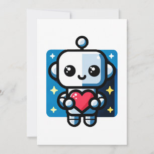 Cute Robot Holding Heart - Adorable Love & Tech Holiday Card