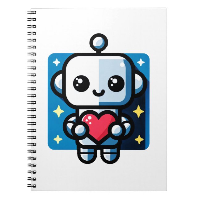 Cute Robot Holding Heart - Adorable Love & Tech Notebook (Front)