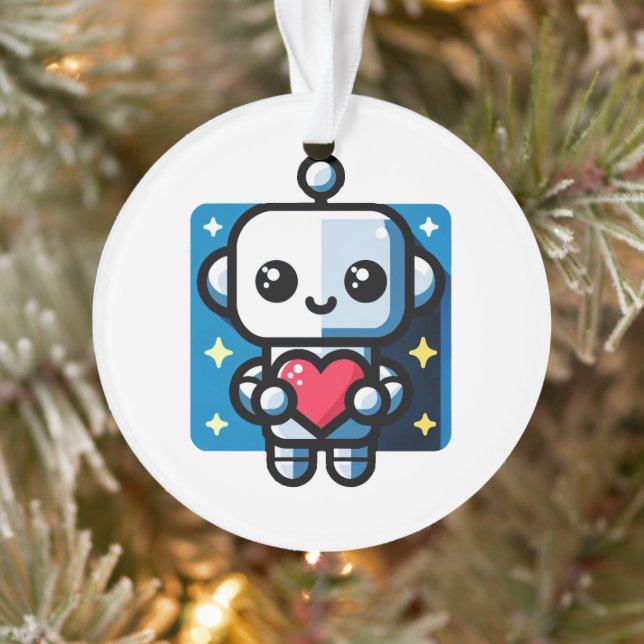 Cute Robot Holding Heart - Adorable Love & Tech Ornament (Tree)