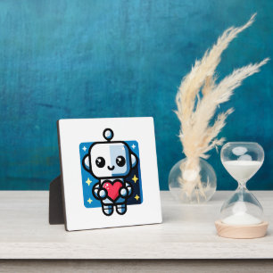 Cute Robot Holding Heart - Adorable Love & Tech Plaque