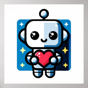 Cute Robot Holding Heart - Adorable Love & Tech Poster