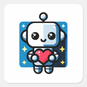Cute Robot Holding Heart - Adorable Love & Tech Square Sticker