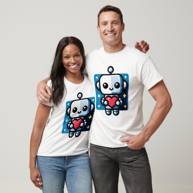Cute Robot Holding Heart - Adorable Love & Tech T-Shirt (Unisex)