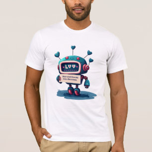 Cute Robot Hug Me Text with Hearts, Fun T-Shirt