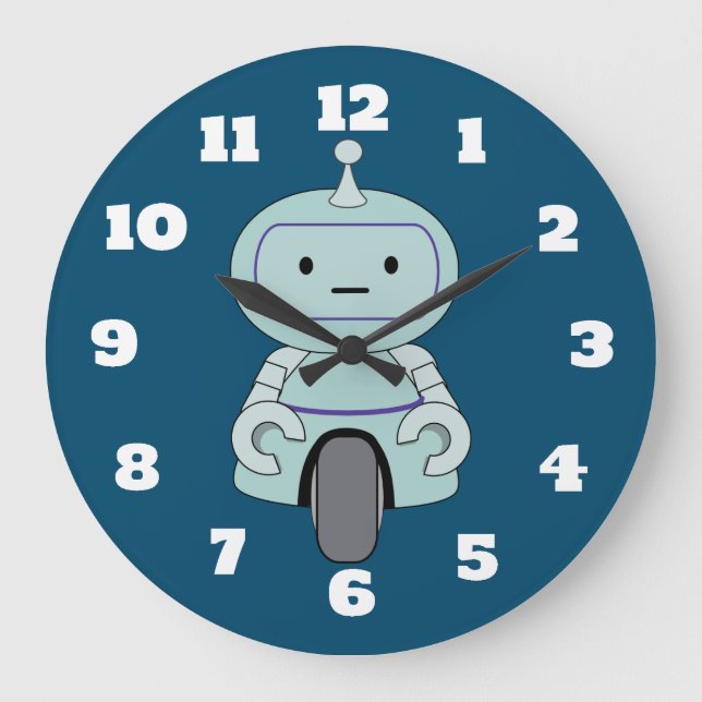 Cute Robot Illustration Large Clock (Front)