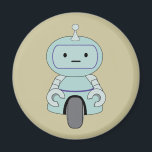 Cute Robot Illustration Magnet<br><div class="desc">Cute and friendly robot. This adorable little robot dude has an antenna on top of his head and a handy wheel at the bottom for moving around. His arms have grabby little clamps for grasping at things and has a typical robotic expressionless face.</div>