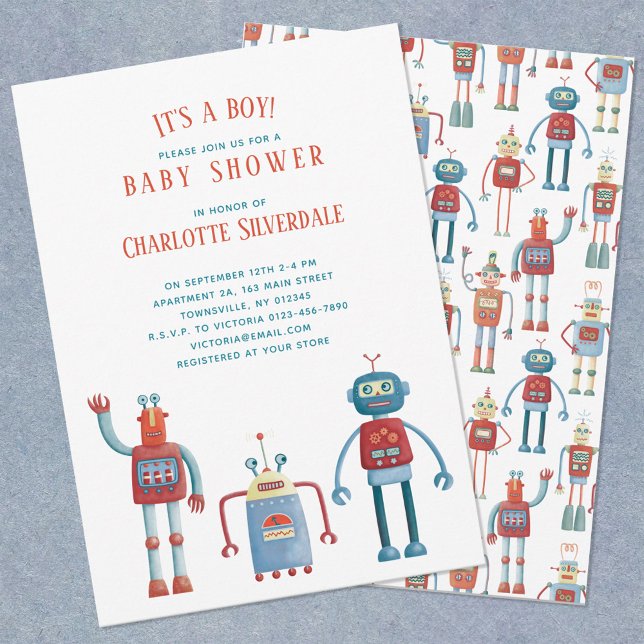 Cute Robot It's a Boy Baby Shower Invitation (Creator Uploaded)