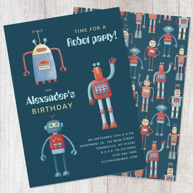 Cute Robot Kids Birthday Party Invitation (Creator Uploaded)